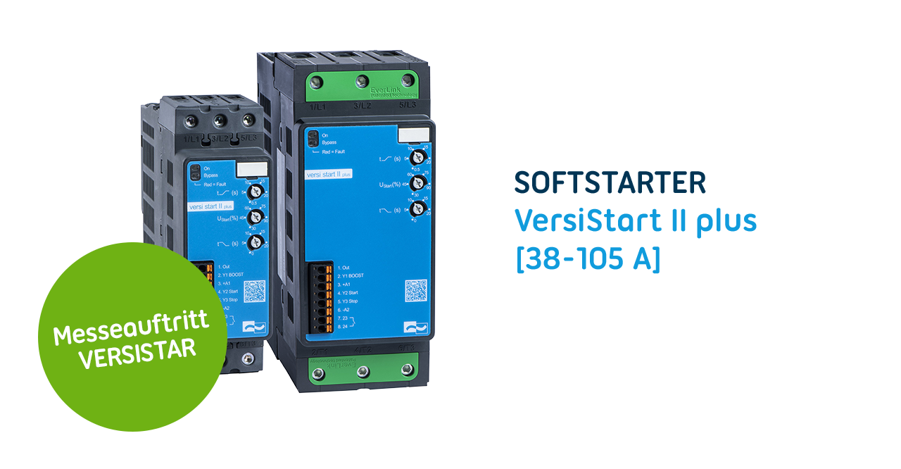 Der 2-phasige Softstarter VersiStart II plus (38 - 105A) - das robuste und effiziente Sanftanlaufgerät mit hoher maximaler Schalthäufigkeit