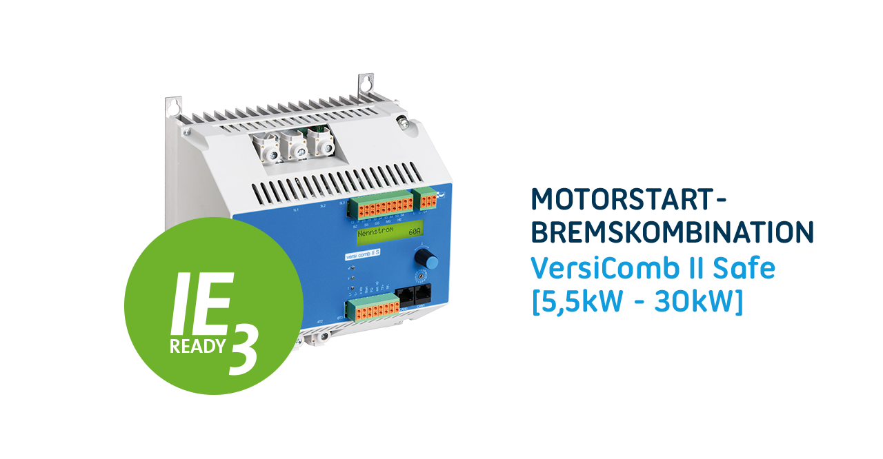 Neue Generation der Softstarter und Bremsgerät Kombination VersiComb II Safe: Thermischer Motorschutz und flexiblere Montage für eine Vielzahl von IE1 bis IE3 Motoren